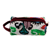 Load image into Gallery viewer, Handmade Ikat Cotton Cosmetic Bag with Handle &amp; Brass Zipper - Vibrant Colors | NOVICA
