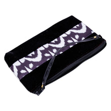 Load image into Gallery viewer, Black and White Wristlet with Ikat Accent from Uzbekistan - Glam Flair | NOVICA

