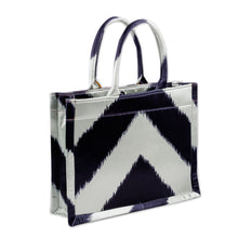 Load image into Gallery viewer, Handcrafted Tote Bag with Ikat Motifs in Black and White - Splendorous Elegance | NOVICA

