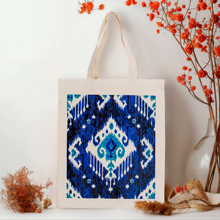 Ikat-Patterned Blue Cotton Tote Bag Handmade in Uzbekistan - Ikat's Blue Spell | NOVICA