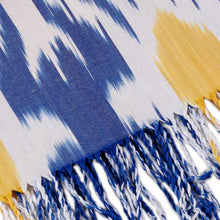Load image into Gallery viewer, Ikat-Patterned Daisy-Themed Blue and White Cotton Scarf - Daisy Day | NOVICA
