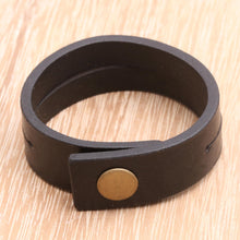 Load image into Gallery viewer, Handmade Leather Wristband Bracelet - Duality in Black | NOVICA
