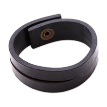 Load image into Gallery viewer, Handmade Leather Wristband Bracelet - Duality in Black | NOVICA
