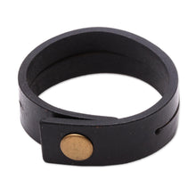 Load image into Gallery viewer, Handmade Leather Wristband Bracelet - Duality in Black | NOVICA
