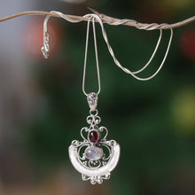 Load image into Gallery viewer, Indonesian Sterling Silver and Rainbow Moonstone Necklace - Arabesque | NOVICA
