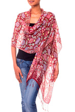 Load image into Gallery viewer, Artisan Crafted Batik Silk Shawl Wrap - Wine Garden | NOVICA
