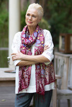 Load image into Gallery viewer, Artisan Crafted Batik Silk Shawl Wrap - Wine Garden | NOVICA
