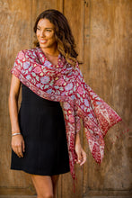 Load image into Gallery viewer, Artisan Crafted Batik Silk Shawl Wrap - Wine Garden | NOVICA
