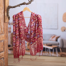 Load image into Gallery viewer, Artisan Crafted Batik Silk Shawl Wrap - Wine Garden | NOVICA
