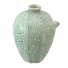 Load image into Gallery viewer, Handcrafted Ceramic Vase with Leaves and Frog - Frangipani Frog | NOVICA
