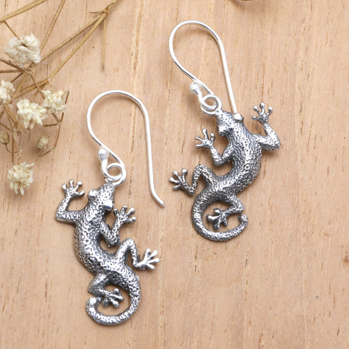 Sterling Silver Lizard Earrings - Gecko Shuffle | NOVICA