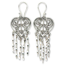 Load image into Gallery viewer, Sterling Silver Heart Shaped Chandelier Earrings - Strings of My Heart | NOVICA
