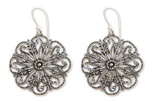 Load image into Gallery viewer, Floral Sterling Silver Dangle Earrings - Gardenia Halo | NOVICA
