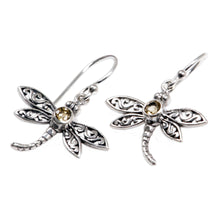 Load image into Gallery viewer, Sterling Silver Citrine Dangle Earrings - Enchanted Dragonfly | NOVICA
