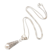 Load image into Gallery viewer, Sterling Silver and White Cultured Pearl Pendant Necklace - White Arabesque Dewdrop | NOVICA
