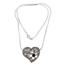 Load image into Gallery viewer, Sterling Silver Heart Pendant Necklace with Garnet - Blooming Heart | NOVICA
