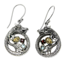 Load image into Gallery viewer, Sterling Silver Dragon Earrings Garnet Citrine and Topaz - Dragon&#39;s Prize | NOVICA
