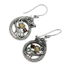 Load image into Gallery viewer, Sterling Silver Dragon Earrings Garnet Citrine and Topaz - Dragon&#39;s Prize | NOVICA
