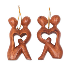 Load image into Gallery viewer, 2 Heart Shaped Romantic Ornaments Hand Carved Wood Sculpture - Look Into My Eyes | NOVICA
