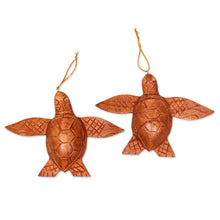 Load image into Gallery viewer, 2 Turtle Wood Ornaments Artisan Crafted in Indonesia - Patient Turtle | NOVICA
