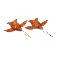 Load image into Gallery viewer, 2 Turtle Wood Ornaments Artisan Crafted in Indonesia - Patient Turtle | NOVICA
