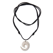 Load image into Gallery viewer, Bone Hand Carved Fossil-style Pendant on Cotton Necklace - Junior Nautilus | NOVICA
