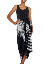 Load image into Gallery viewer, Black and White Hand Stamped Batik Rayon Sarong - Blossoming Milkyway | NOVICA
