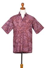 Load image into Gallery viewer, Fair Trade Men&#39;s Cotton Batik Shirt in Reds from Bali - Light and Shadow | NOVICA
