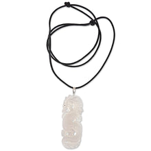 Load image into Gallery viewer, Hand Carved White Dragon Pendant &amp; Leather Cord Necklace - White Dragon Guardian | NOVICA
