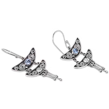 Load image into Gallery viewer, Balinese Sterling Silver and Blue Topaz Dangle Earrings - Balinese Pagoda | NOVICA
