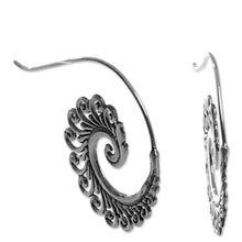 Load image into Gallery viewer, Hand Made Sterling Silver Spiral Drop Earrings Indonesia - Peacock Lace | NOVICA
