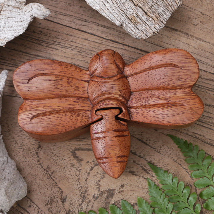 Handmade Indonesian Dragonfly Suar Wood Decorative Box - Dragonfly | NOVICA