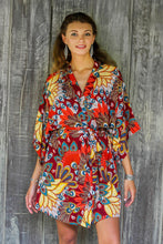 Load image into Gallery viewer, Multicolored Floral Rayon Robe in Hot Colors from Bali - Brush Feathers | NOVICA
