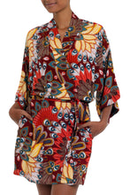 Load image into Gallery viewer, Multicolored Floral Rayon Robe in Hot Colors from Bali - Brush Feathers | NOVICA
