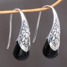 Load image into Gallery viewer, Handcrafted Sterling Silver Onyx Drop Earrings Indonesia - Midnight Spell | NOVICA
