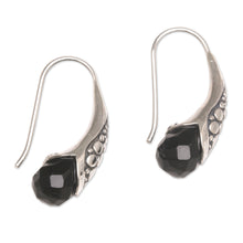 Load image into Gallery viewer, Handcrafted Sterling Silver Onyx Drop Earrings Indonesia - Midnight Spell | NOVICA
