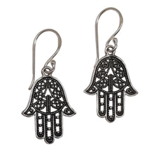 Load image into Gallery viewer, 925 Sterling Silver Hamsa Dangle Earrings from Bali - Holy Hamsa | NOVICA
