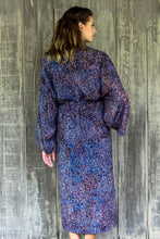 Load image into Gallery viewer, Handcrafted Blue &amp; Peach Batik Rayon Robe from Indonesia - Bewildering Maze | NOVICA
