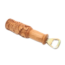 Load image into Gallery viewer, Hand Carved Wood Bottle Opener with Leaf Motif from Bali - Bottles Up | NOVICA
