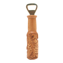 Load image into Gallery viewer, Hand Carved Wood Bottle Opener with Leaf Motif from Bali - Bottles Up | NOVICA
