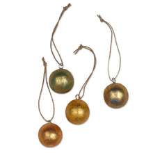 Load image into Gallery viewer, Four Round Gold Tone Albesia Wood Ornaments from Bali - Golden Baubles | NOVICA
