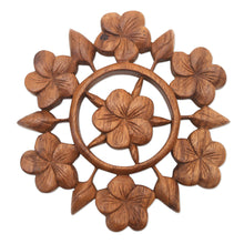 Load image into Gallery viewer, Hand Carved Floral Wood Wall Relief Panel from Indonesia - Frangipani Garden | NOVICA
