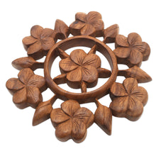 Load image into Gallery viewer, Hand Carved Floral Wood Wall Relief Panel from Indonesia - Frangipani Garden | NOVICA

