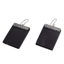 Load image into Gallery viewer, Sterling Silver and Lava Stone Rectangular Earrings - Dotted Walls | NOVICA
