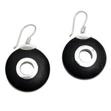 Load image into Gallery viewer, Sterling Silver and Lava Stone Circle Earrings from Bali - Wheels of Change | NOVICA
