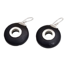 Load image into Gallery viewer, Sterling Silver and Lava Stone Circle Earrings from Bali - Wheels of Change | NOVICA
