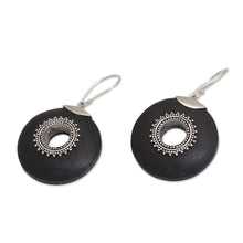 Load image into Gallery viewer, Sterling Silver and Lava Stone Dangle Earrings from Bali - Starlight Circles | NOVICA
