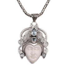 Load image into Gallery viewer, Blue Topaz and Sterling Silver Face Necklace form Bali - Bedugul Prince | NOVICA
