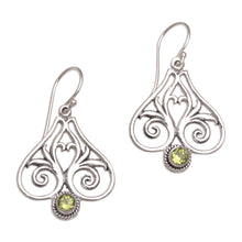 Load image into Gallery viewer, Peridot and Sterling Silver Heart Shaped Dangle Earrings - Heart of Bali | NOVICA

