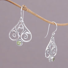 Load image into Gallery viewer, Peridot and Sterling Silver Heart Shaped Dangle Earrings - Heart of Bali | NOVICA
